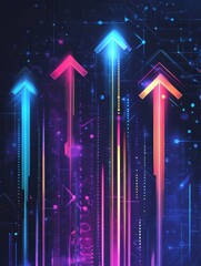 Fototapete - Vibrant digital arrows indicating upward movement in a futuristic design with bright colors and intricate patterns. Generative AI
