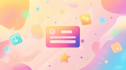 Colorful abstract background with loyalty card and app icons.