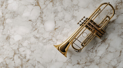 Poster - solo trumpet on clean marble surface, showcasing modern design
