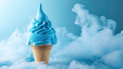 Poster - Blue ice cream cone in a cloud of blue smoke.