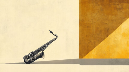 Poster - Elegant saxophone on beige background with shadow play