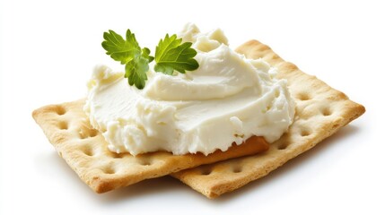 Aufkleber - Creamy cheese spread on two crispy crackers, garnished with fresh parsley.