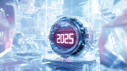 Aufkleber - Futuristic 2025 countdown timer in a digital environment.