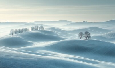 Wall Mural - Winter landscape, frosted hills, mist, serene, tranquil, artistic, photography