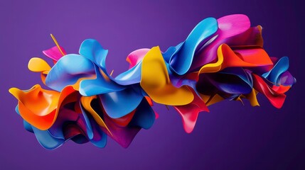 Leinwandbilder - Abstract colorful 3D render of flowing, wavy shapes against a purple background.