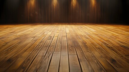 Poster - Empty wooden stage with spotlights, perfect for product display or presentations.