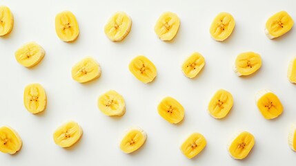 Poster - Sliced bananas arranged in a repeating pattern on a white background.
