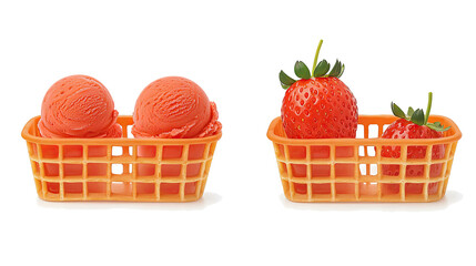 Poster - Strawberry Ice Creams Served in Waffle Baskets Generative AI