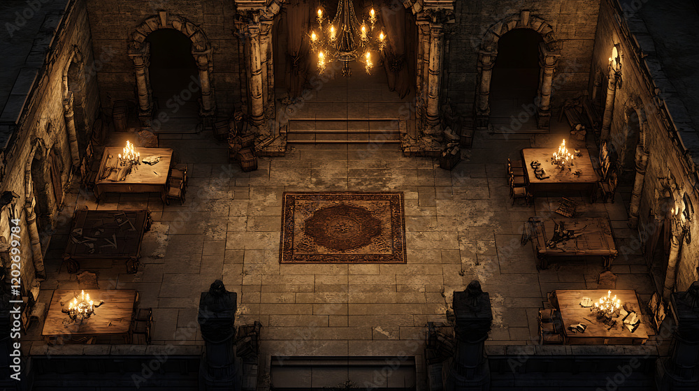Battle Map Game: Dark Dungeon Hall Isometric View Stock Illustration ...