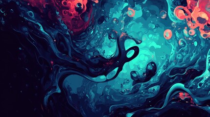 Wall Mural - Abstract Swirling Teal And Crimson Paint Design