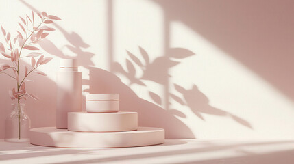 Poster - Clean 3D Product Stand with Soft Edges and Elegant Shadows in Minimalistic Decor Setting