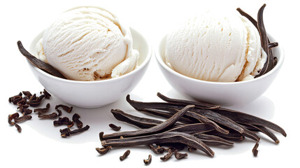 Poster - Enjoying Bowls of Vanilla Ice Cream With Vanilla Pods Generative AI
