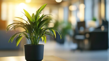 Poster - Indoor plant in a modern office setting, sunlit.