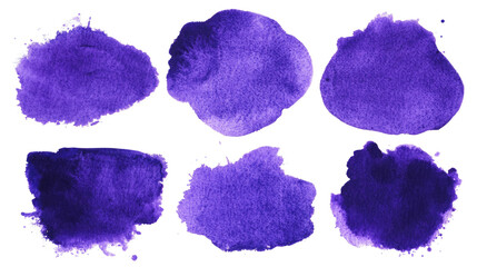 Poster - Violet Watercolor Ink Textures in Various Shapes Generative AI