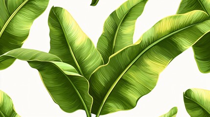 Wall Mural - Lush Green Banana Leaves Tropical Summer Botanical Illustration