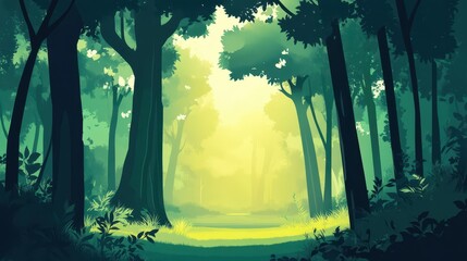 Wall Mural - Serene Sunlight Through Verdant Forest Canopy