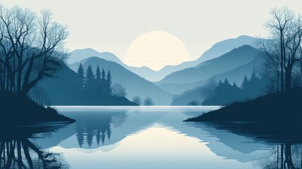 Wall Mural - Serene Mountain Lake Landscape at Sunrise