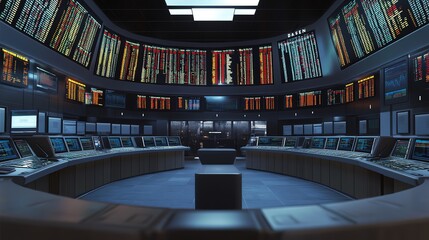 Poster - Trading Floor With Multiple Screens Displaying Market Data in a Modern Financial Institution
