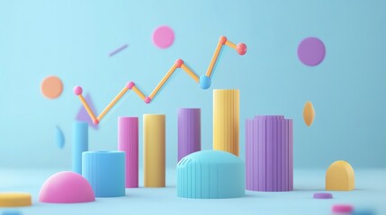 Poster - Colorful Geometric Shapes Represent a Vibrant Growth Trend in Data Visualization on a Blue Background