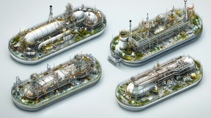 Poster - Oil and Gas Industrial Renderings on White Background Generative AI