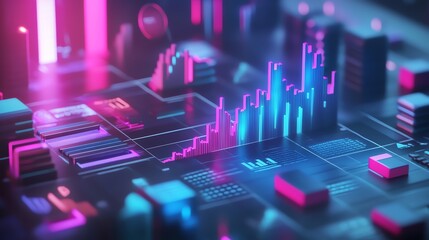 Poster - Vibrant Digital Data Visualization Depicting Analytics and Trends in a Futuristic Urban Environment at Night