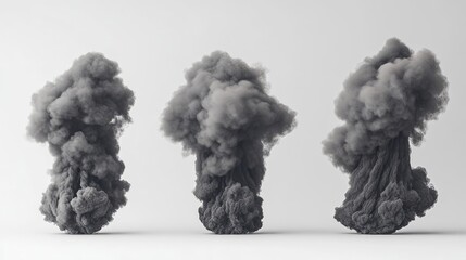 Poster - Black Smoke Explosions Captured on a White Background Generative AI