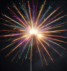 a close-up of a single firework exploding with a burst of colorful lights, flames, explosion