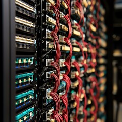 Poster - High-tech Server Equipment With Intricate Wiring Arranged in Rows in a Data Center Setting