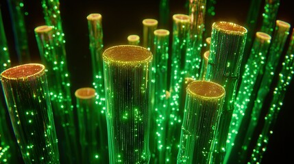 Wall Mural -   A close-up of lights illuminating the poles in a dim room with green and yellow light sources on either side