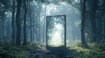 Canvas Print - Mystical portal in a misty forest path.