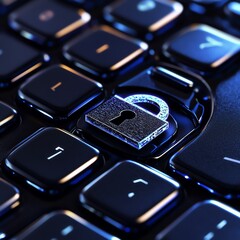 Poster - Focus on a Metallic Lock Symbol Placed on a Computer Keyboard Key, Symbolizing Digital Security and Privacy Online