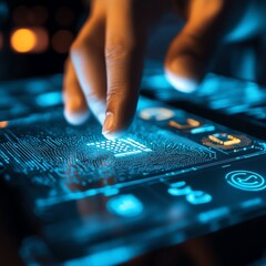 Fototapete - Interactive Technology Display With Glowing Circuit Patterns During a Digital Demonstration