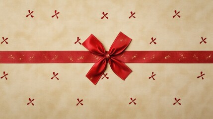 Leinwandbilder - Gift wrapped beautifully with red ribbon and decorative elements on a soft background for special occasions. Generative AI