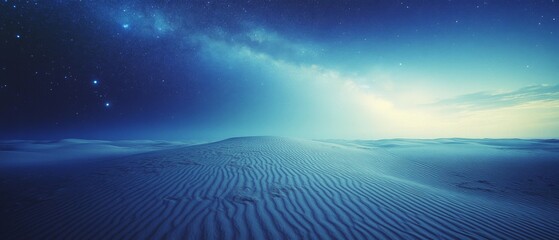 Wall Mural - An ethereal night sky blankets a serene desert landscape, where stars seem to touch the rippled sands, evoking a sense of infinite wonder.