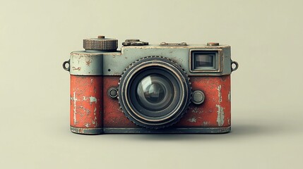 Vintage red camera with worn texture, showcasing retro design and intricate details