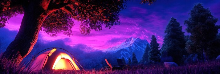 campsite in the woods with tent in nature