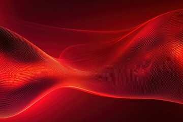 Poster - Abstract red wave of particles, glowing dots create dynamic motion. Ideal for technology, energy, or passion themed designs, adds visual interest and dynamism.