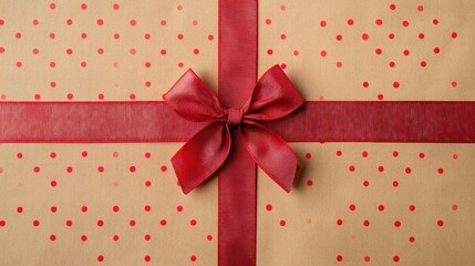 Leinwandbilder - Gift wrapped with red ribbon and polka dots for a special occasion in a festive environment. Generative AI