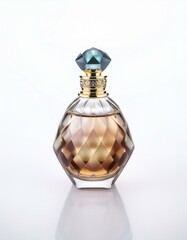 Wall Mural - Elegant perfume bottle with a faceted glass design and a jewel-toned top.