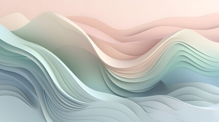 Poster - Flowing abstract waves digital art soft color palette serene environment aesthetic design calm energy