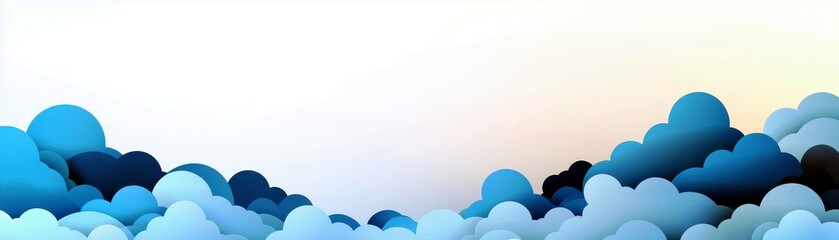 Poster - Abstract illustration of serene blue clouds blending seamlessly with a soft gradient background, creating a calm and tranquil atmosphere for visual projects