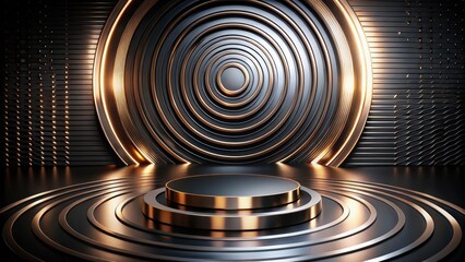 Wall Mural - abstract dark elegant stage with circular platform and metallic accents
