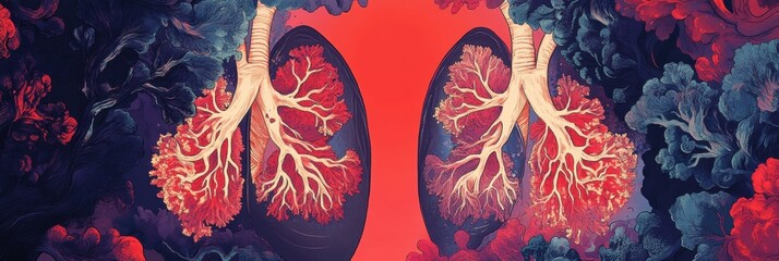 Aufkleber - Artistic representation of human lungs amidst colorful abstract background showcasing the importance of respiratory health. Generative AI
