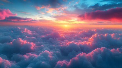 Wall Mural - aerial sunset view above cloudscape, vibrant colors