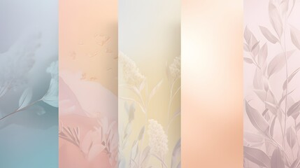Poster - Soft pastel nature backgrounds featuring delicate leaves and floral elements ideal for digital design projects