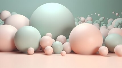 Poster - Dynamic soft sphere arrangement abstract space 3d render minimalist environment aerial view modern design concept