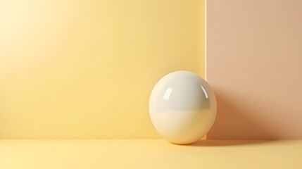 Poster - rolling white sphere on soft yellow background minimalist still life calm atmosphere creative photog