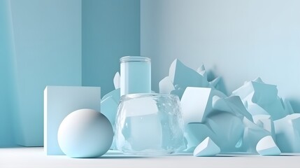 Poster - Artistic display of glass and geometric shapes minimalist studio still life photography calm atmosphere close-up perspective