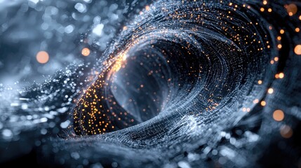 Poster - Dynamic and abstract visualization of digital technology with flowing data and glowing elements, representing modern information systems and connectivity.