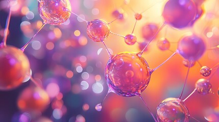 Aufkleber - This abstract image depicts molecular structures with interlinked spheres against a soft background, illustrating concepts in science, chemistry, and research.